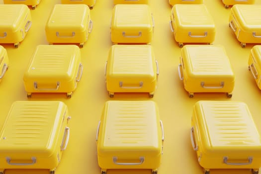 Many bright yellow suitcases on an isolated background. High quality photo