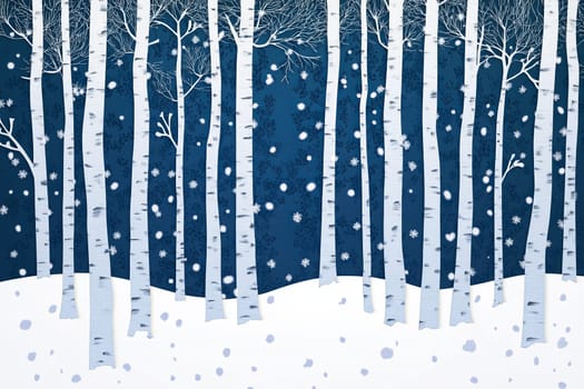 Image of birch forest in winter on blue background. High quality photo