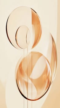 Captivating 3d background with transparent spheres and flowing lines, creating depth and movement. Warm neutral colors suit various design projects