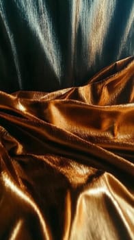 Smooth, shiny metallic fabric with a subtle sparkle is gathered and flowing in luxurious folds, creating an abstract background with space for text