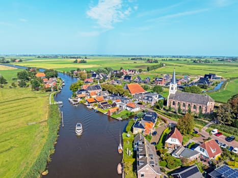 Aerial from the little village Oosthem in Friesland the Netherlands