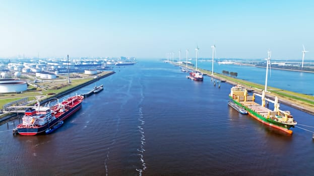 Aerial from industry in the harbor of Rotterdam in the Netherlands