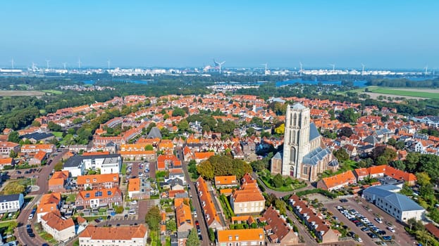Aerial from the historical town Brielle near Rotterdam in the Netherlands