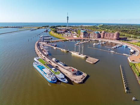 Aerial from the harbor in Lelystad at the IJsselmeer in the Netherlands