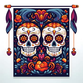 Colorful sugar skulls adorned with floral motifs. Traditional Day of the Dead decoration