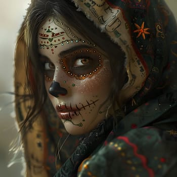 Portrait of a woman with day of the dead makeup.