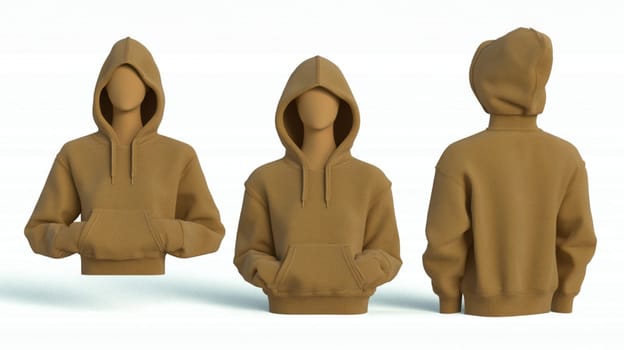 Stylish brown hoodie mockup on mannequin, perfect for showcasing designs. Add modern streetwear to your collection
