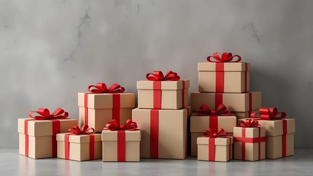 pile of wrapped christmas gifts on blue background, generative ai. High quality photo