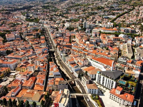 Funchal cityscape on Madeira island, historic church in Funchal on Madeira island, Portugal in Atlantic Ocean, famous Portuguese travel destination. High quality photo