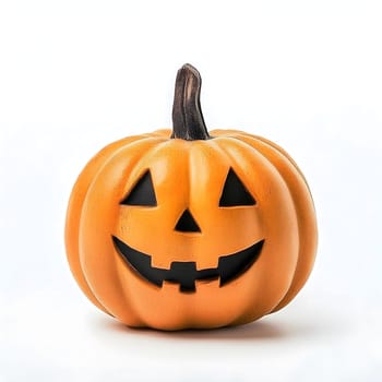 A carved pumpkin with a smiling face, a traditional Halloween decoration.