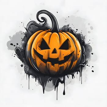 A digital watercolor illustration of a spooky jack-o'-lantern for Halloween
