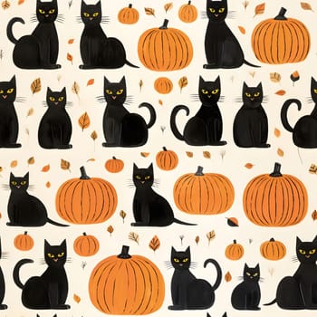 A cute pattern featuring black cats and pumpkins, perfect for a Halloween design.
