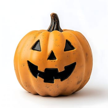 A carved orange pumpkin with a smiling face, ready for Halloween
