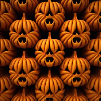 Close up of multiple jack-o'-lanterns arranged in a pattern, creating a spooky and festive atmosphere for Halloween.