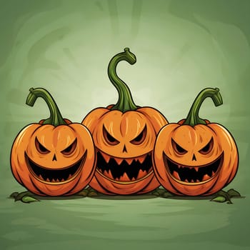 Three cartoon pumpkins with spooky grins. They're perfect for Halloween decorations and celebrations.