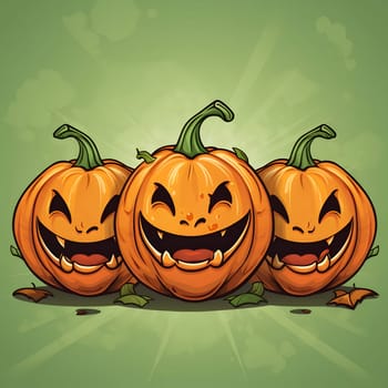 Three cute pumpkins with big grins and happy expressions, perfect for a fun and festive Halloween theme.