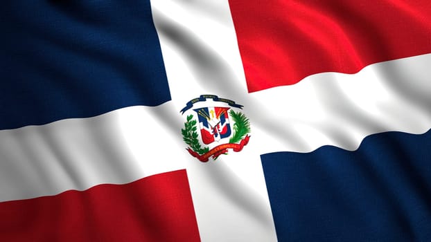 Dominican Republic Flag rippled background. Motion. Flag of the Dominican Republic waving in the wind