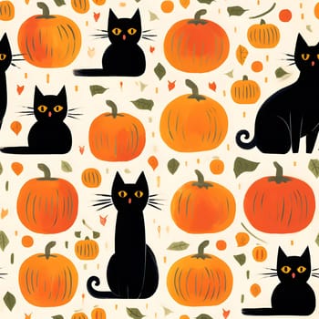 A charming pattern featuring black cats and pumpkins, perfect for a fall or Halloween celebration.
