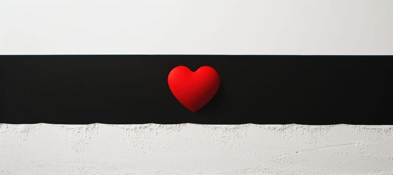 A striking black and white valentine's day greeting card featuring a central textured red heart. the heart's velvety appearance contrasts with the card's sleek, minimalist design, creating a sophisticated and elegant look.