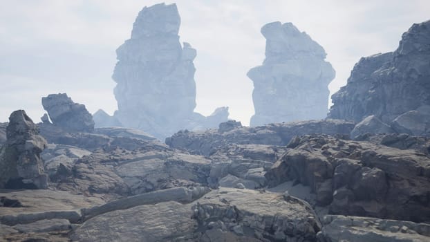 3D background with rocky landscape. Design. Desolate rocky landscape of mountains. Mountains with rocky landscapes and valleys.