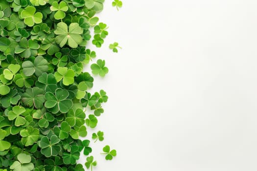 Elegant st. patrick's day card featuring vibrant green clovers on a minimalistic white background. the design combines simplicity and tradition, symbolizing luck and elegance, perfect for festive greeting cards and print materials.