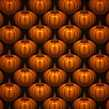 An orange pumpkin pattern repeating on a black background. The pumpkins are glossy and have a shiny appearance.