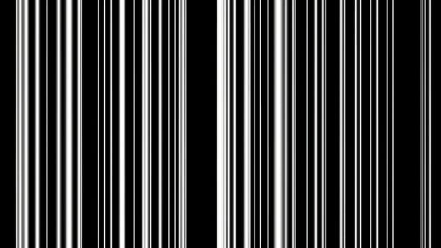 Animation of moving vertical lines on black background. Design. Moving vertical barcode lines in space. Computer space with moving vertical lines.