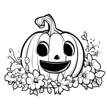 Smiling Jack-o'-Lantern with floral decoration, a perfect Halloween Illustration.