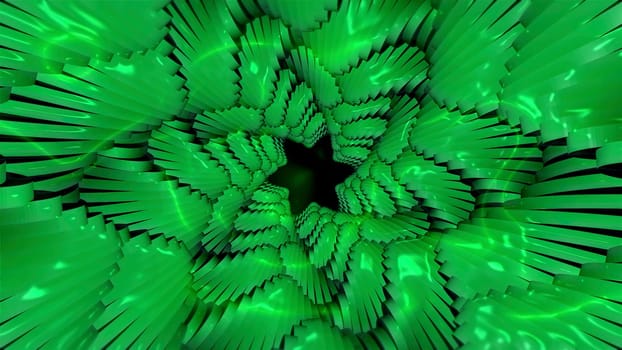 Green bright abstraction. Motion. A bright background on which they shimmer like a star in the center and sparkle with different green shades. High quality 4k footage