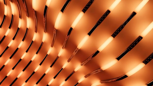 Moving luminous stripes in tubes. Design. Background of curved tubes on surface with luminous strokes. Moving luminous strokes move in tubes.