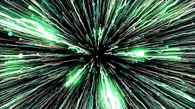Bright abstraction.Motion. A dark background with long bright lines shimmering and moving in the 3d format and falling right into the center. High quality 4k footage