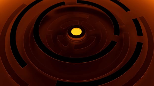 Glowing dot in center with rotating rings. Design. Futuristic mechanism with glowing button and rotating rings. Mechanism with button in space style.