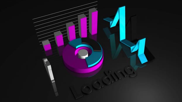 Grey background in animation.Motion. Multi-colored loading charts of different sizes that rotate. High quality 4k footage