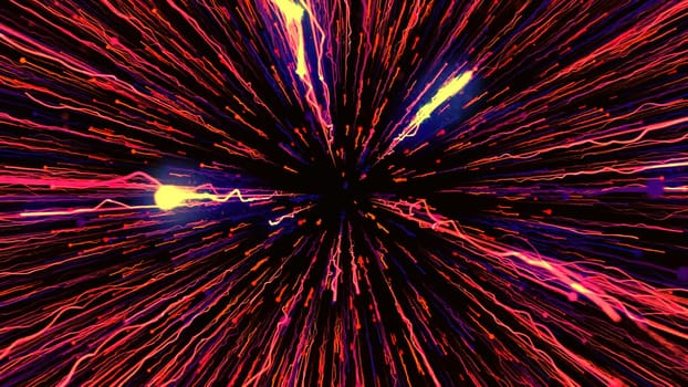 Bright abstraction.Motion. A dark background with long bright lines shimmering and moving in the 3d format and falling right into the center. High quality 4k footage