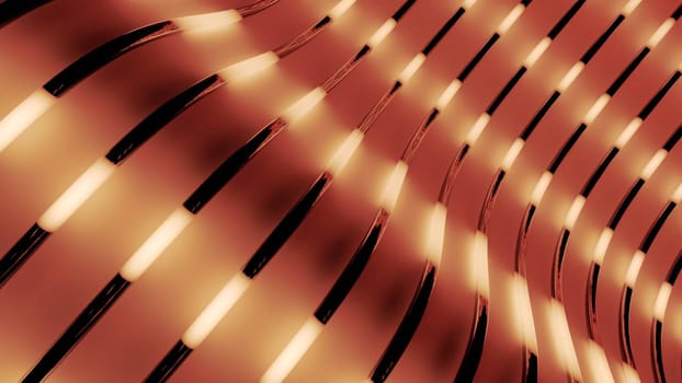 Moving luminous stripes in tubes. Design. Background of curved tubes on surface with luminous strokes. Moving luminous strokes move in tubes.