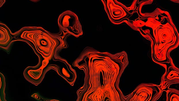Spots of energy plasma on black background. Design. Moving spots with electronic 3d layers. Electronic plasma spots move and connect on black background.