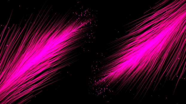 Black background.Motion.Bright lines like feathers, thin pink and white, spread over the footage in abstraction and fly to another corner. High quality 4k footage