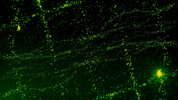 Blue and green background.Motion.Bright shiny white particles in animation that fly in different directions. High quality 4k footage