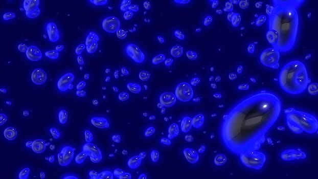 Animation with moving molecules in space. Motion. Ring 3d molecules move in chaotic field. 3D molecules or particles move in space.