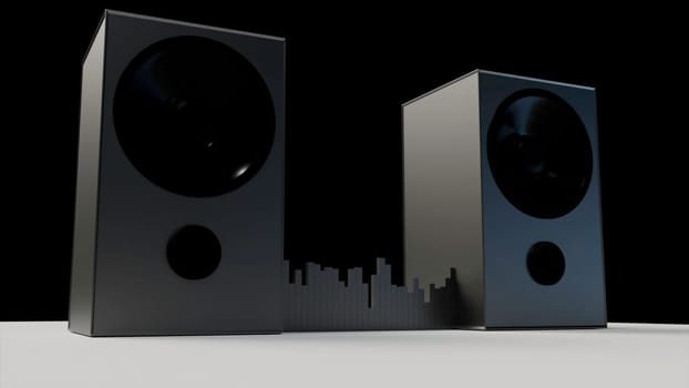 Large gray speakers. Design.Bright animation with musical devices that beat because of the power of the beats. High quality 4k footage