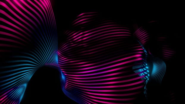 Realistic wavy movement of thing digital texture looking like fabric. Design. Striped fibres cloth isolated on a black background