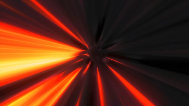 Tunnel with fiery rays. Motion. Beautiful fire lines in dizzying tunnel. Rotating ray lines with fiery sheen in tunnel.