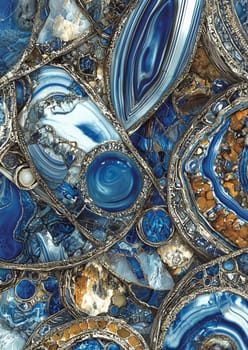 This close-up view highlights a stunning blue and gold marbled surface, emphasizing the intricate patterns and textures of the natural stone