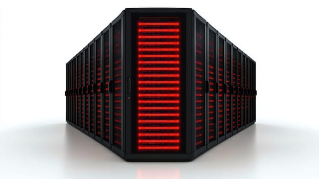 High tech server room with illuminated red lights, showcasing advanced firewall security systems. sleek design emphasizes modern technology and data protection.