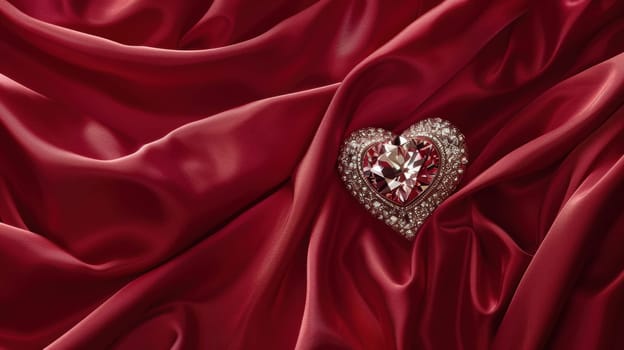 A sophisticated valentine's day card design featuring a sumptuous velvet red background adorned with a glittering diamond heart. the lavish composition exudes elegance, perfect for conveying heartfelt emotions.