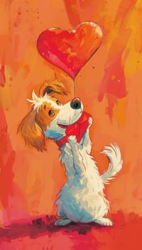 Cartoon dog holds a heart-shaped letter, creating a playful valentine's atmosphere on a vibrant, cheerful background. ideal for greeting cards and fun valentine's day designs, perfect for spreading joy and love.