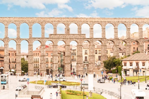 Nice view of the aqueduct of Segovia in Spain