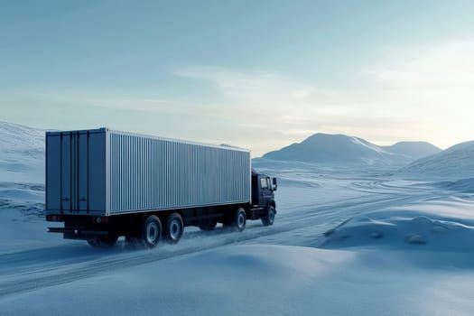 logistics container Driving on snowy terrain, pickup grip icy surface. Logistics concept --ar 3:2 --stylize 50 --v 6.1 Job ID: a17b9529-deaa-4f48-b512-4326227fdc04