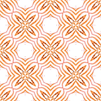 Textile ready unique print, swimwear fabric, wallpaper, wrapping. Orange decent boho chic summer design. Oriental arabesque hand drawn border. Arabesque hand drawn design.
