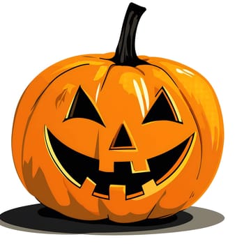 A cartoon-style jack-o-lantern with a wide grin and glowing eyes, perfect for spooky Halloween decorations.